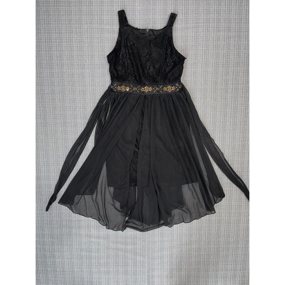 Amy's Closet Fit & Flare Dress Womens 14 Black Lace Detail Round Neck Back Zip